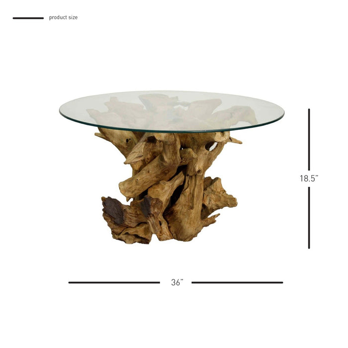 New Pacific Direct Rego Reclaimed Teak Root Coffee Table w/ Glass Top 9600004