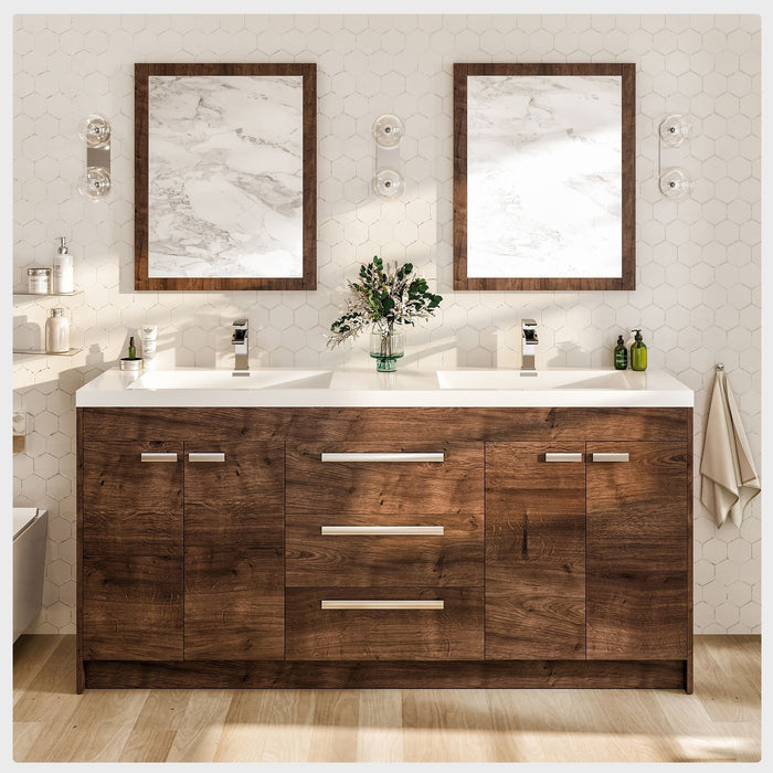 Eviva Lugano 60" Double Sink Modern Bathroom Vanity in Cement Gray, Gray, Rosewood, or White Finish with White Integrated Acrylic Top