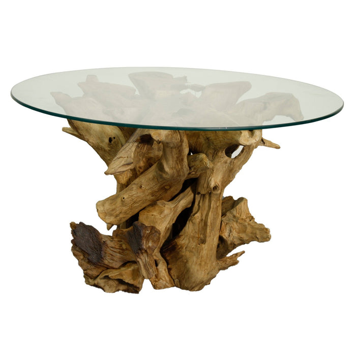 New Pacific Direct Rego Reclaimed Teak Root Coffee Table w/ Glass Top 9600004