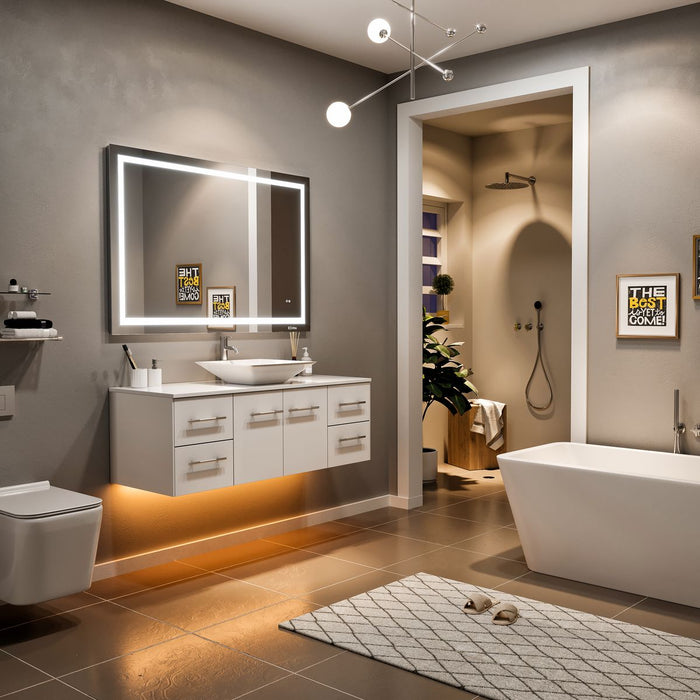 Eviva Totti Wave 48" Modern Bathroom Vanity in Gray, or White, Finish with Super White Man-Made Stone Countertop and Porcelain Vessel Sink