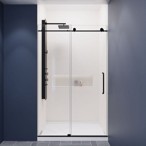 ANZZI Madam Series 48" x 76" Matte Black Frameless Rectangular Sliding Shower Door with Tsunami Guard SD-AZ13-01MB