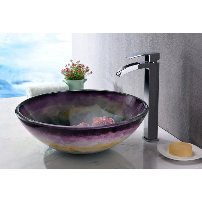 ANZZI Impasto Series 17" x 17" Round Vessel Sink in Purple Painted Mural Finish with Polished Chrome Pop-Up Drain LS-AZ220
