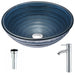 ANZZI Tempo Series 17" x 17" Deco-Glass Round Vessel Sink in Coiled Blue Finish with Polished Chrome Pop-Up Drain and Faucet