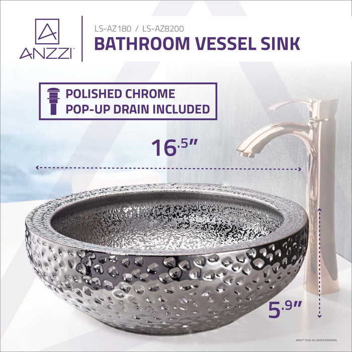 ANZZI Levi Series 17" x 17" Deco-Glass Round Vessel Sink with Polished Chrome Pop-Up Drain