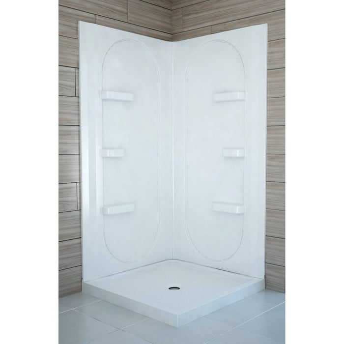 ANZZI Mishra Series 38" x 38" x 75" White Acrylic Corner Two Piece Shower Wall System with 6 Built-In Shelves SW-AZ8074