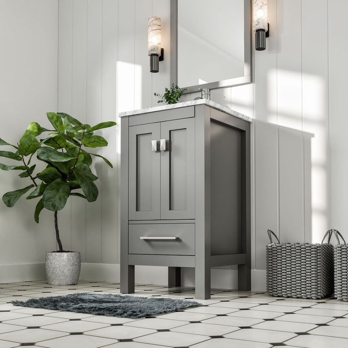 Eviva London 20" x 18" Transitional Bathroom Vanity in Espresso, Gray or White Finish with White Carrara Marble Countertop and Undermount Porcelain Sink