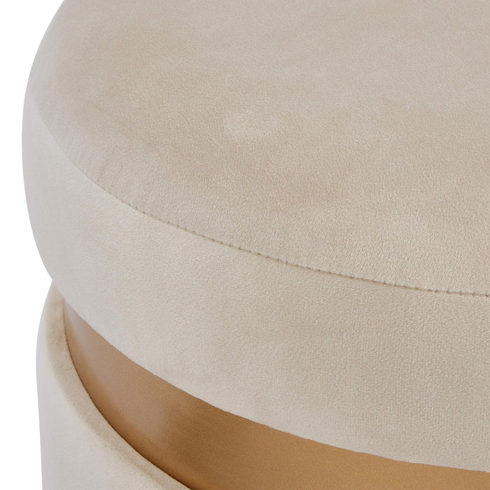 New Pacific Direct Suri Velvet Fabric Fringe Round Storage Ottoman 1600042-348