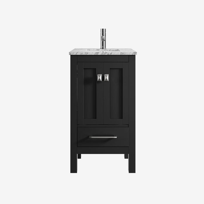 Eviva London 20" x 18" Transitional Bathroom Vanity in Espresso, Gray or White Finish with White Carrara Marble Countertop and Undermount Porcelain Sink