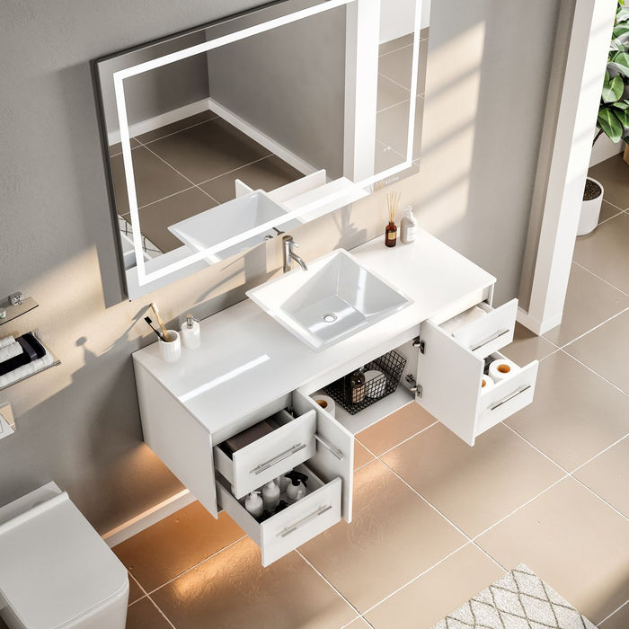 Eviva Totti Wave 48" Modern Bathroom Vanity in Gray, or White, Finish with Super White Man-Made Stone Countertop and Porcelain Vessel Sink