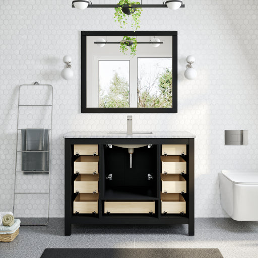 Eviva London 48" x 18" Transitional Bathroom Vanity in Espresso, Gray or White Finish with White Carrara Marble Countertop and Undermount Porcelain Sink