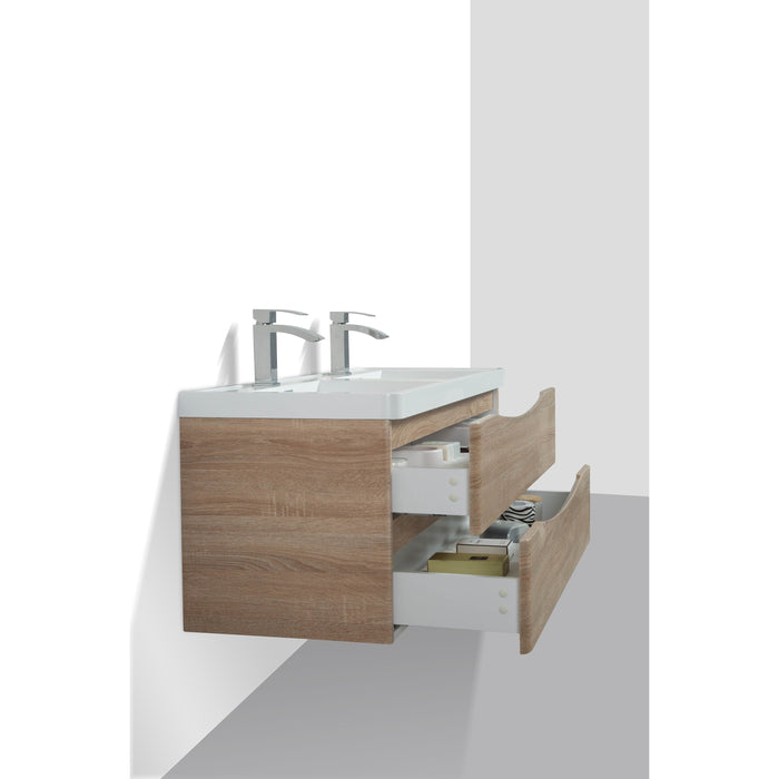 Eviva Smile 48" Wall Mount Modern Double Bathroom Vanity in White Oak Finish with White Integrated Acrylic Top