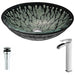 ANZZI Bravo Series 19" x 15" Deco-Glass Oval Shape Vessel Sink in Lustrous Black Finish with Chrome Pop-Up Drain and Brushed Nickel Key Faucet LSAZ043-097B