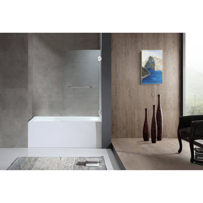 ANZZI Grand Series White "60 x 30" Alcove Rectangular Bathtub with Built-In Flange and Frameless Polished Chrome Hinged Door